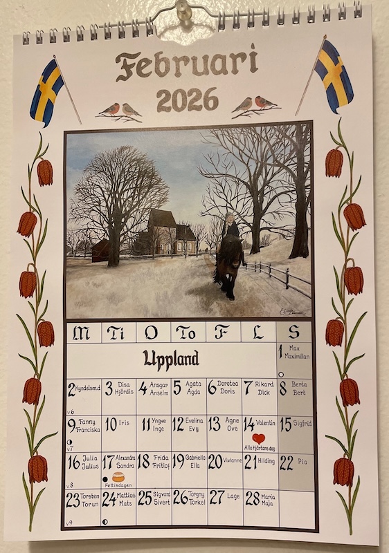 February 2026 page of calendar with 1-2 names listed on each day.